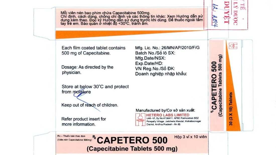 Thu hồi trên toàn quốc 2 lô thuốc chữa ung thư Capetero 500 nhập lậu