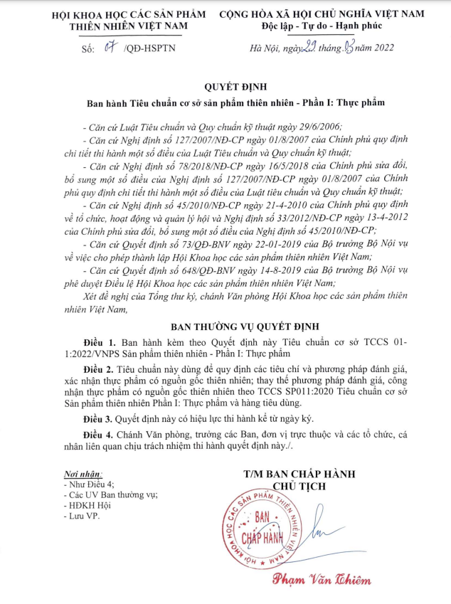 Quyết định ban hành “Tiêu chuẩn cơ sở sản phẩm thiên nhiên - Phần II: Mỹ phẩm