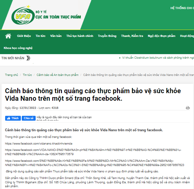 TPBVSK Vida Nano của BIGSHARK bị cảnh báo vi phạm quy định của pháp luật