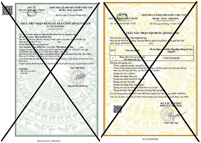 Giấy Tiếp nhận đăng ký bản công bố sản phẩm giả mạo.