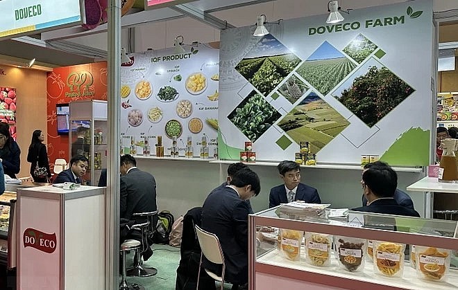 Gian hàng nông sản thực phẩm của doanh nghiệp Việt Nam tại Triển lãm (Ảnh TTXVN) Gian hàng nông sản thực phẩm của doanh nghiệp Việt Nam tại Triển lãm (Ảnh TTXVN)