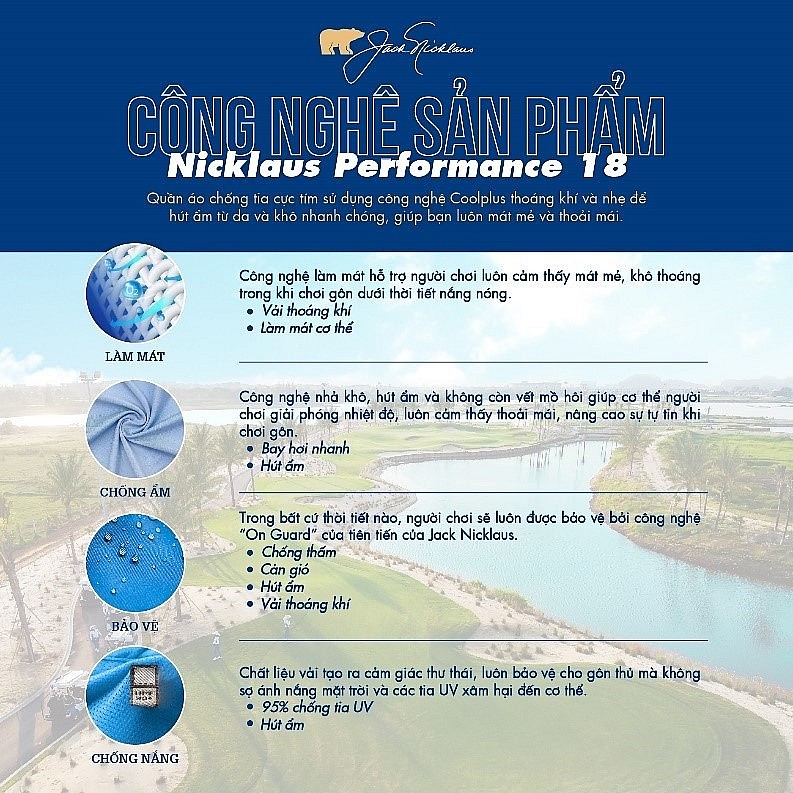 Những vượt trội về công nghệ Nicklaus Performance 18 trong các sản phầm thời trang gôn Jack Nicklaus Những vượt trội về công nghệ Nicklaus Performance 18 trong các sản phầm thời trang gôn Jack Nicklaus