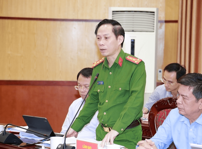 Đại diện Công an tỉnh Thanh Hóa phát biểu tại hội nghị