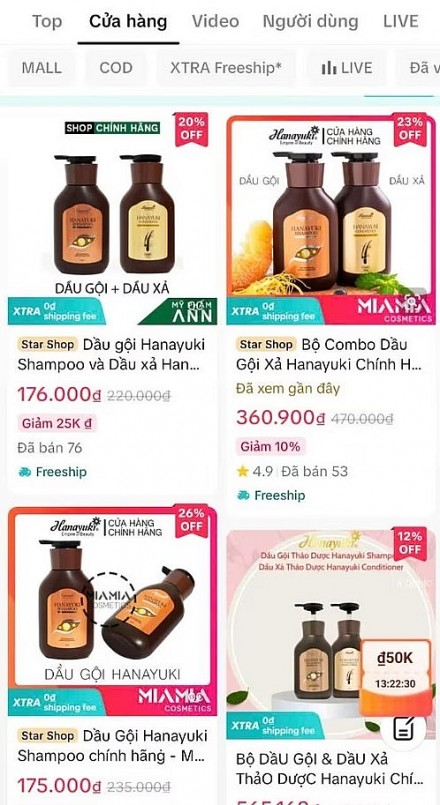 Hanayuki Shampoo được bán trên sàn thương mại điện tử Hanayuki Shampoo được bán trên sàn thương mại điện tử