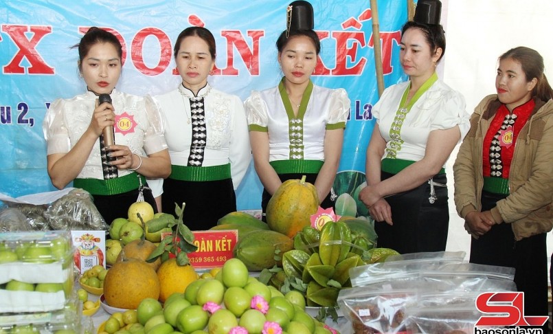 Gian hàng quảng bá, giới thiệu sản phẩm của HTX Đoàn Kết, xã Mường Bú, huyện Mường La. 