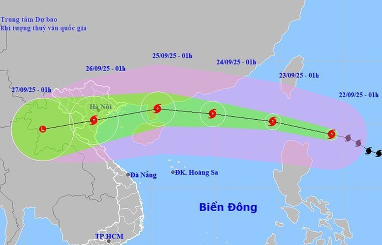 Dự báo vị trí, đường đi của bão RAGASA - Ảnh: Trung tâm Dự báo Khí tượng thuỷ văn quốc gia