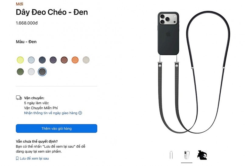 Nhiều phiên bản dây đeo chéo iPhone hết hàng (Ảnh chụp màn hình).