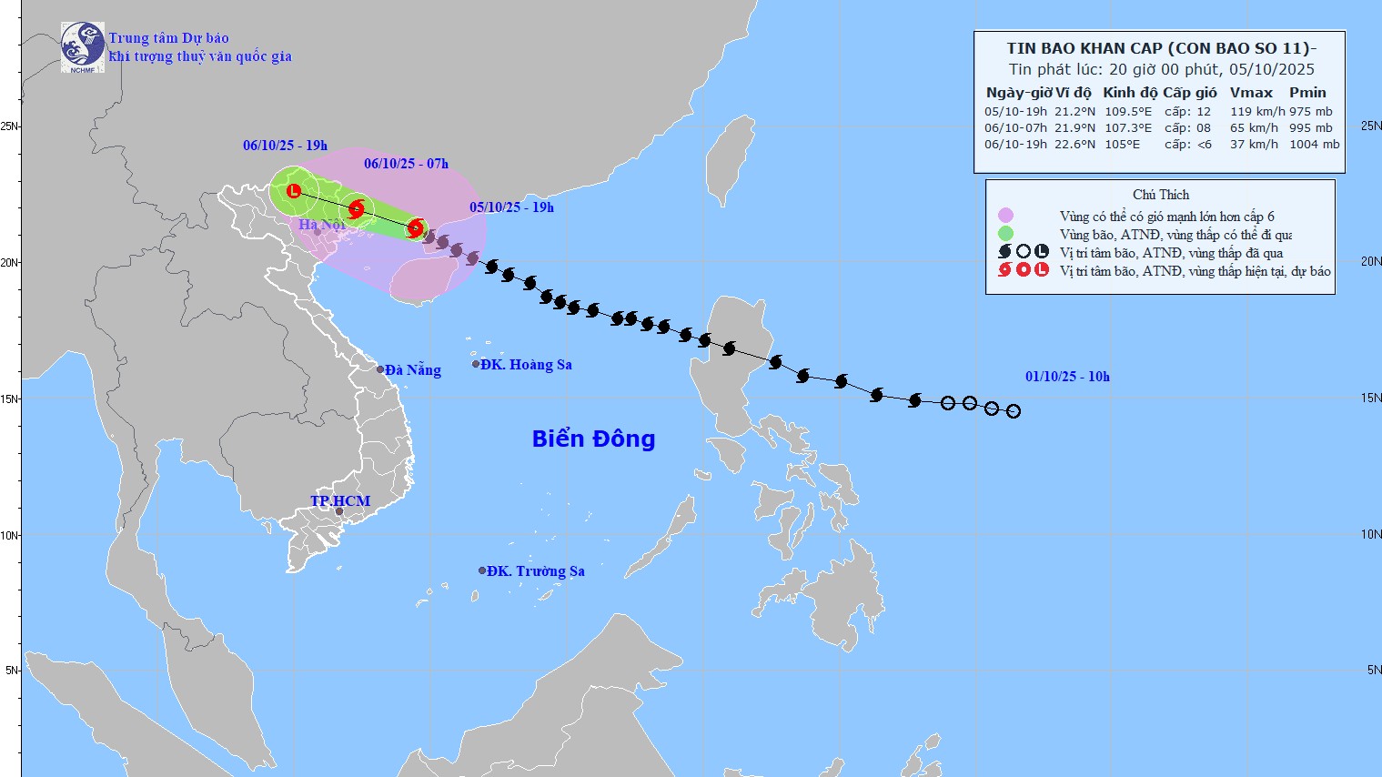 Bão số 11 gây mưa lớn diện rộng, ảnh hưởng đất liền từ đêm 5/10 đến 7/10