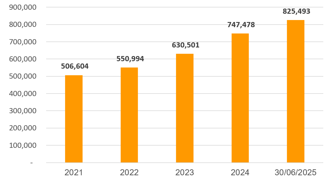 Tăng trưởng tổng tài sản SHB qua các năm Tăng trưởng tổng tài sản SHB qua các năm