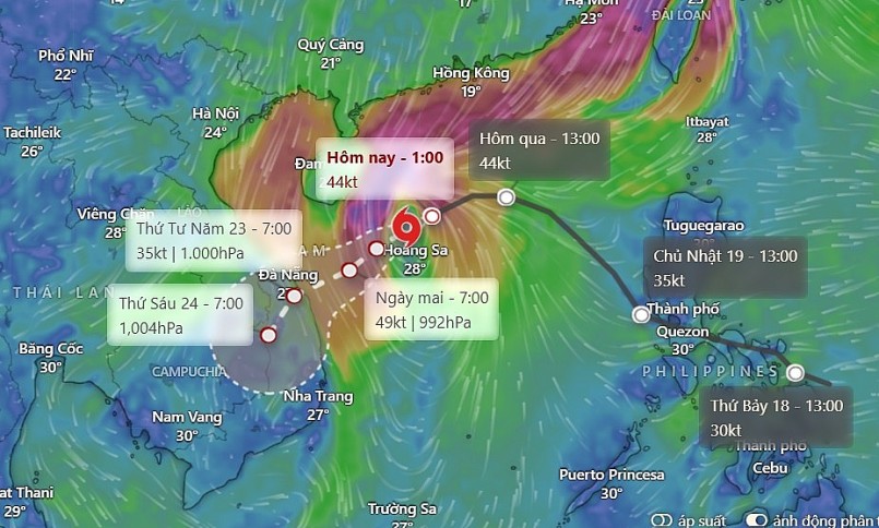 Sức gió mạnh nhất vùng gần tâm bão mạnh cấp 9–10 (75–102 km/giờ), giật cấp 12.