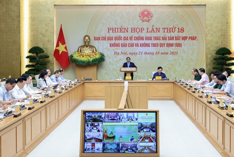 Thủ tướng chủ trì Phiên họp thứ 18, Ban Chỉ đạo Quốc gia về chống khai thác IUU - Ảnh: VGP Thủ tướng chủ trì Phiên họp thứ 18, Ban Chỉ đạo Quốc gia về chống khai thác IUU - Ảnh: VGP