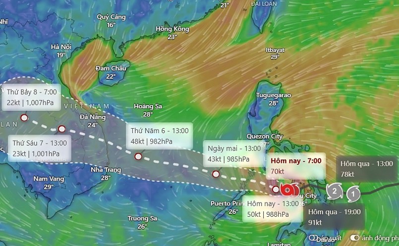 Bão đang di chuyển theo hướng Tây Tây Bắc với tốc độ rất nhanh, khoảng 20-25 km/h. Bão đang di chuyển theo hướng Tây Tây Bắc với tốc độ rất nhanh, khoảng 20-25 km/h.