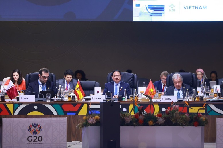 Thủ tướng khẳng định, Việt Nam sẵn sàng hợp tác tích cực, bình đẳng, cùng có lợi với các nước, G20 và cộng đồng quốc tế vì một thế giới hòa bình, văn minh, thịnh vượng, phát triển bền vững và bao trùm,