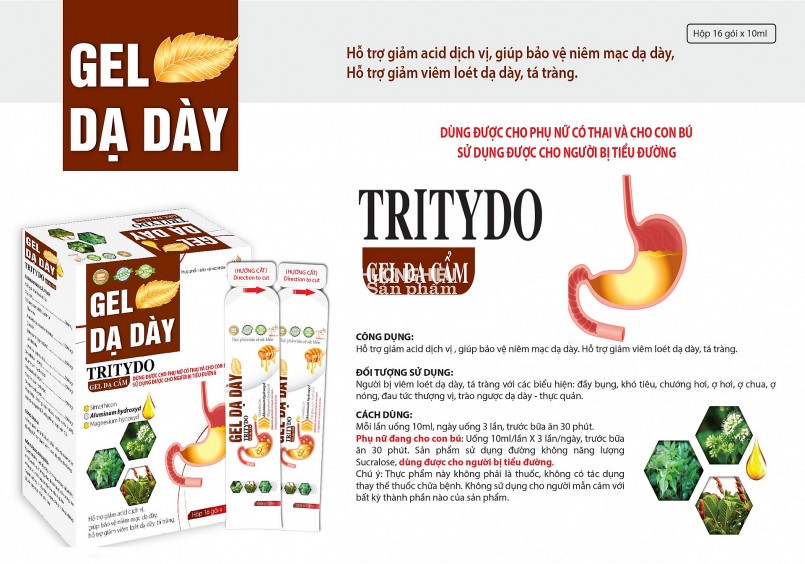 TPBVSK Gel dạ dày Tritydo gel dạ cẩm của Công ty Tritydo Hưng Phước (số nhà 31 ngõ 178/5 đường Phan Trọng Tuệ, xã Tam Hiệp, huyện Thanh Trì, Hà Nội) không dùng được cho phụ nữ có thai, thế nhưng Công ty Tritydo Hưng Phước vẫn in những nội dung này lên bao bì sản phẩm