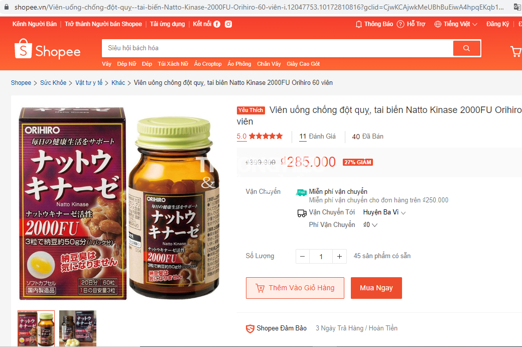 Người tiêu dùng cẩn trọng với sản phẩm Orihiro Nattokinase capsules