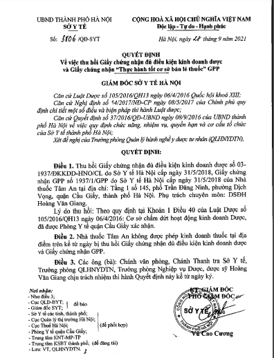 Sở Y tế Hà Nội thu hồi giấy phép 20 cơ sở kinh doanh Dược
