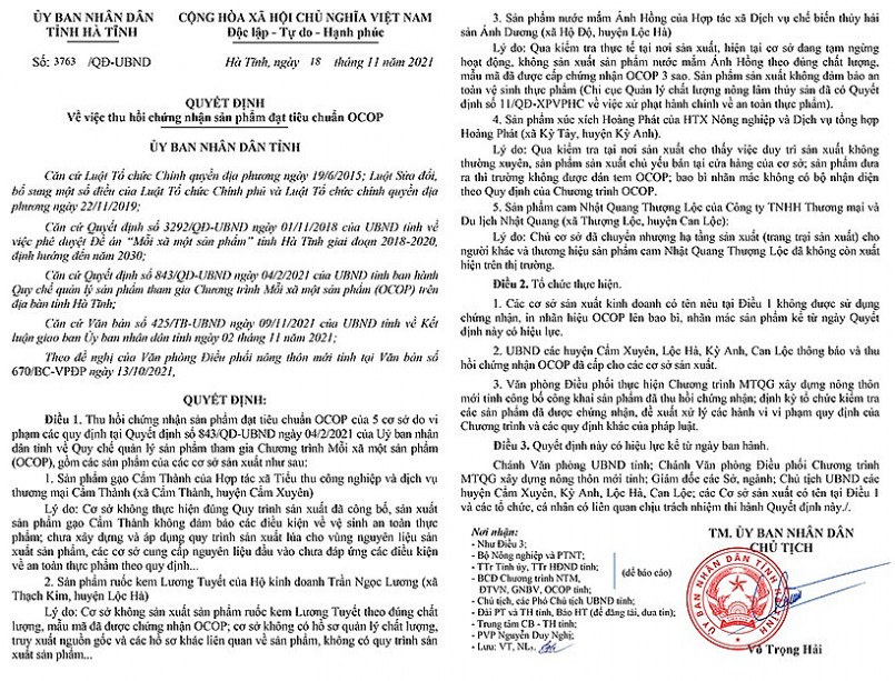 Quyết định thu hồi 5 