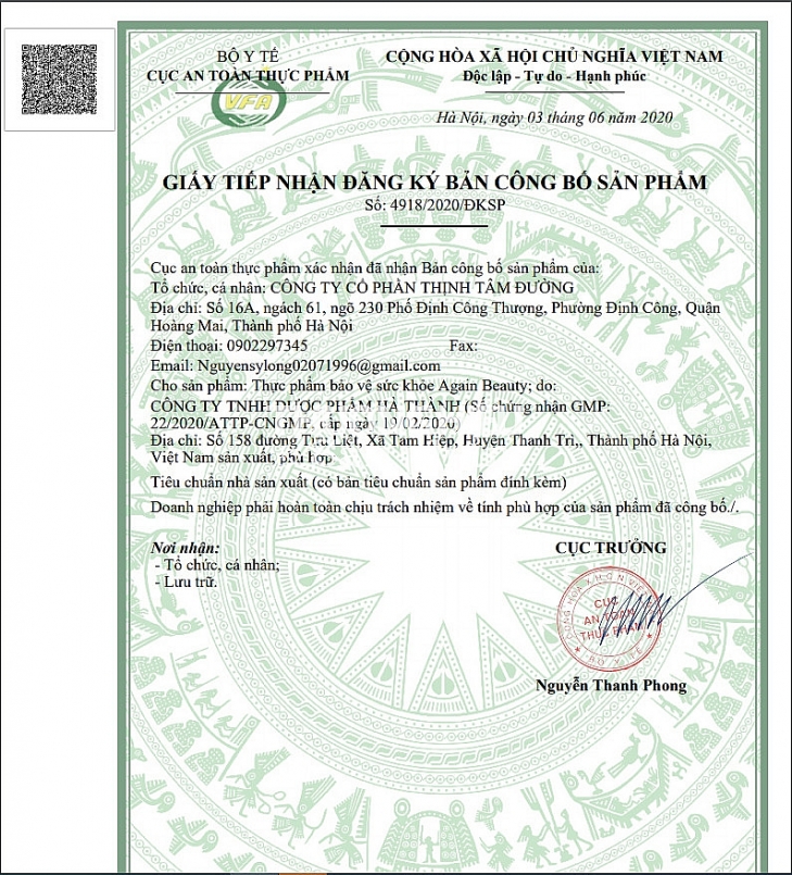 Người tiêu dùng nên cẩn trọng khi sử dụng Viên sủi chống lão hóa Again Beauty