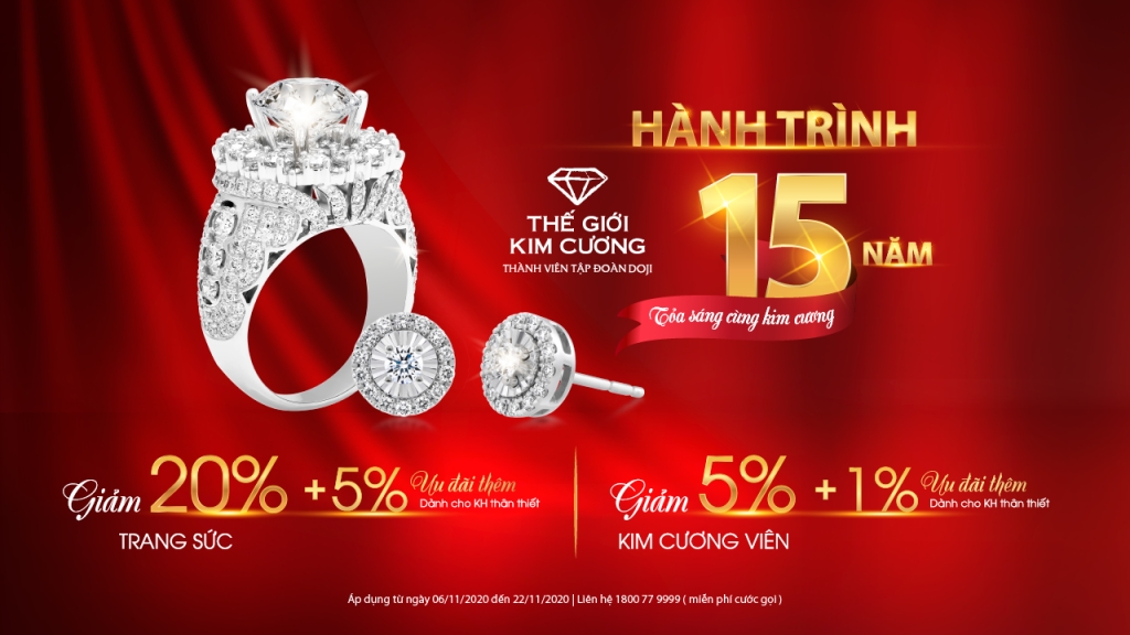Thế Giới Kim Cương tung ưu đãi khủng đánh dấu hành trình 15 năm tỏa sáng