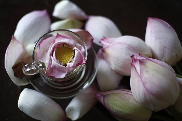 Trà được ướp cùng cánh sen thơm là thức quà được người dân xứ Huế mong chờ mỗi dịp hè đến